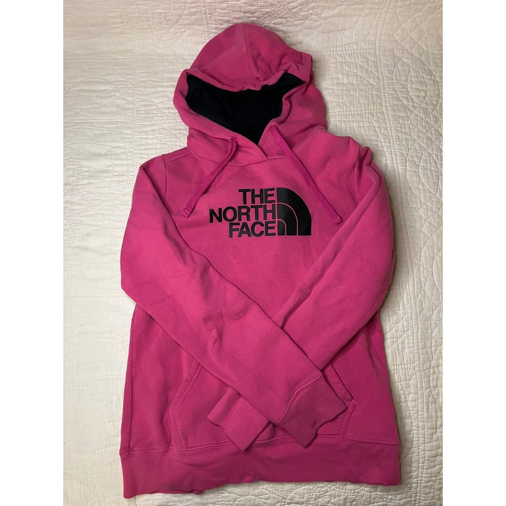 The North Face Womens Pink Black Logo Pullover Hoodie Sweatshirt Medium